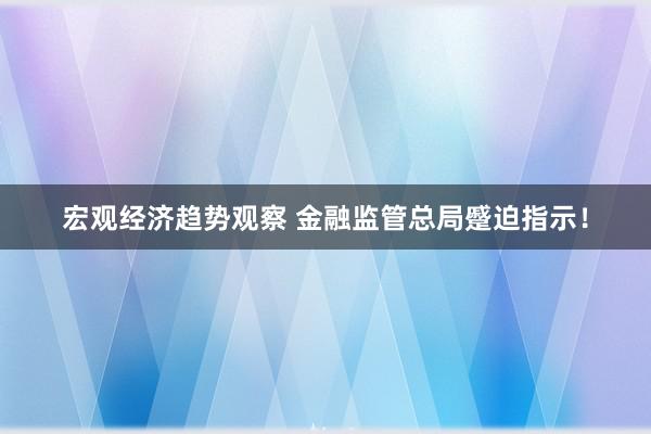 宏观经济趋势观察 金融监管总局蹙迫指示！