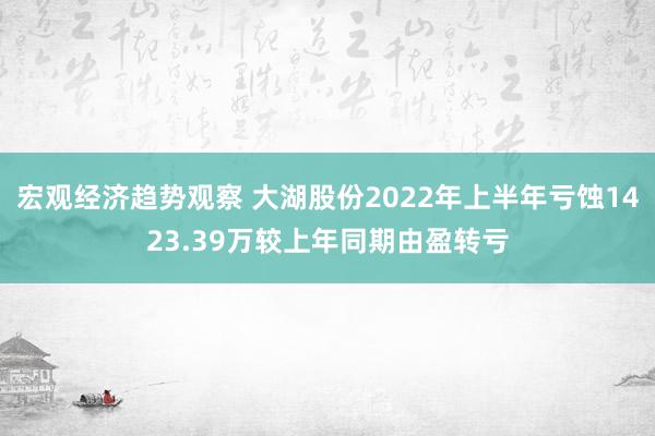 宏观经济趋势观察 大湖股份2022年上半年亏蚀1423.39万较上年同期由盈转亏