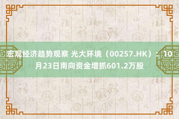 宏观经济趋势观察 光大环境（00257.HK）：10月23日南向资金增抓601.2万股