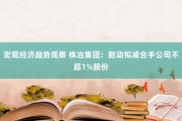 宏观经济趋势观察 株冶集团：鼓动拟减合手公司不超1%股份