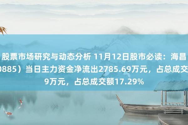 股票市场研究与动态分析 11月12日股市必读：海昌新材（300885）当日主力资金净流出2785.69万元，占总成交额17.29%