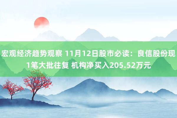 宏观经济趋势观察 11月12日股市必读：良信股份现1笔大批往复 机构净买入205.52万元