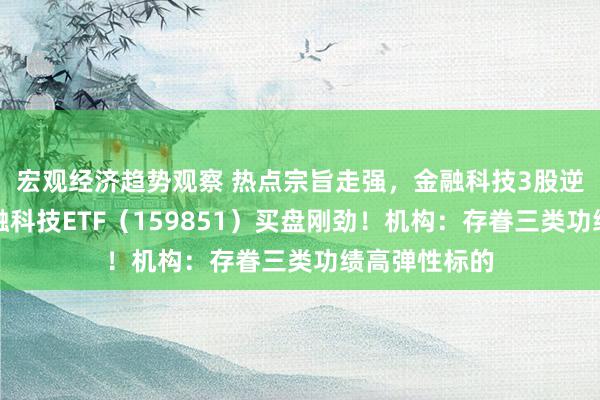 宏观经济趋势观察 热点宗旨走强，金融科技3股逆市涨停，金融科技ETF（159851）买盘刚劲！机构：存眷三类功绩高弹性标的