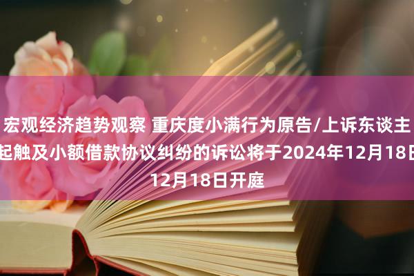 宏观经济趋势观察 重庆度小满行为原告/上诉东谈主的26起触及小额借款协议纠纷的诉讼将于2024年12月18日开庭