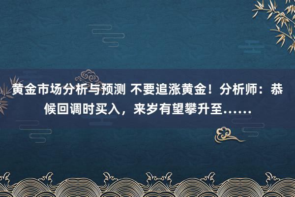 黄金市场分析与预测 不要追涨黄金！分析师：恭候回调时买入，来岁有望攀升至……