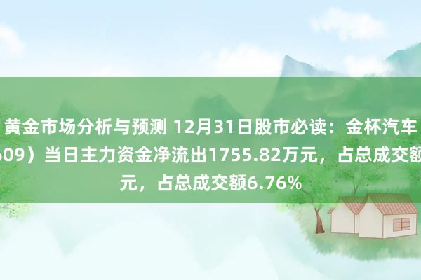 黄金市场分析与预测 12月31日股市必读：金杯汽车（600609）当日主力资金净流出1755.82万元，占总成交额6.76%