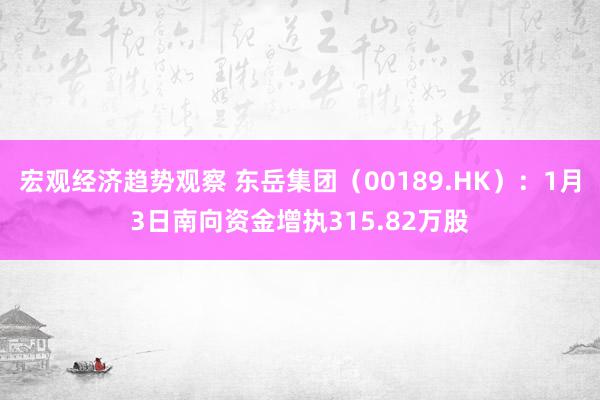 宏观经济趋势观察 东岳集团（00189.HK）：1月3日南向资金增执315.82万股