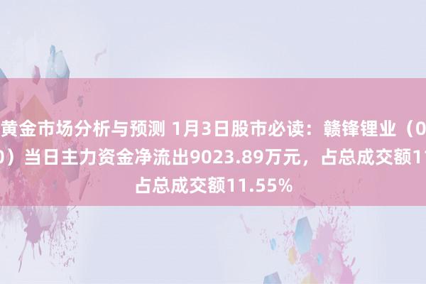 黄金市场分析与预测 1月3日股市必读：赣锋锂业（002460）当日主力资金净流出9023.89万元，占总成交额11.55%