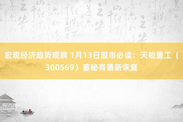 宏观经济趋势观察 1月13日股市必读：天能重工（300569）董秘有最新恢复