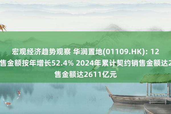 宏观经济趋势观察 华润置地(01109.HK): 12月契约销售金额按年增长52.4% 2024年累计契约销售金额达2611亿元