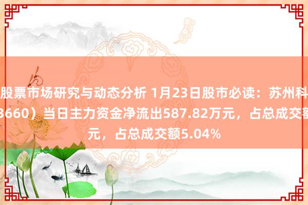 股票市场研究与动态分析 1月23日股市必读：苏州科达（603660）当日主力资金净流出587.82万元，占总成交额5.04%