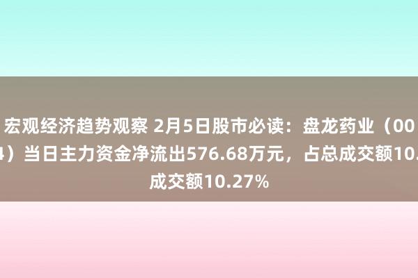 宏观经济趋势观察 2月5日股市必读：盘龙药业（002864）当日主力资金净流出576.68万元，占总成交额10.27%