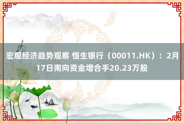 宏观经济趋势观察 恒生银行（00011.HK）：2月17日南向资金增合手20.23万股