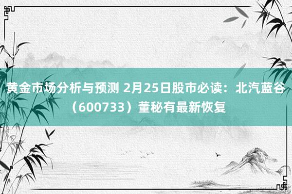 黄金市场分析与预测 2月25日股市必读：北汽蓝谷（600733）董秘有最新恢复