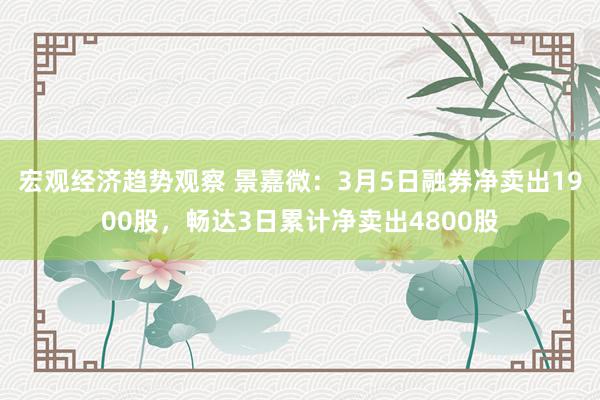 宏观经济趋势观察 景嘉微：3月5日融券净卖出1900股，畅达3日累计净卖出4800股