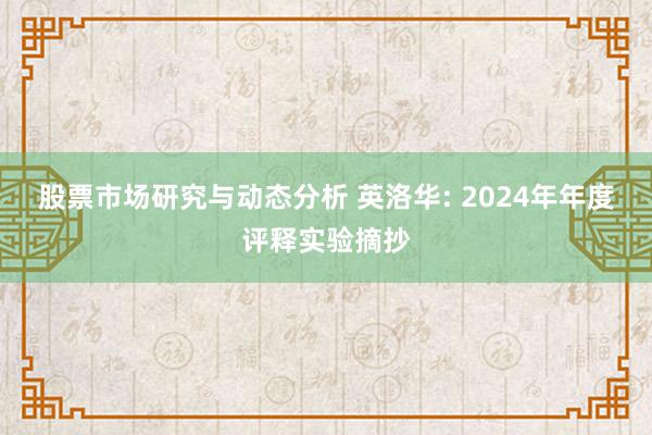 股票市场研究与动态分析 英洛华: 2024年年度评释实验摘抄