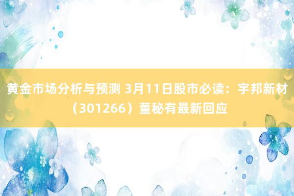 黄金市场分析与预测 3月11日股市必读：宇邦新材（301266）董秘有最新回应