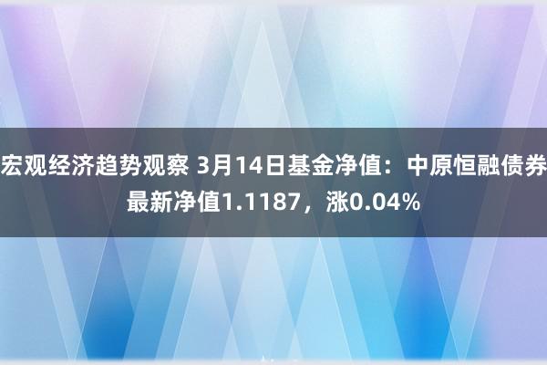 宏观经济趋势观察 3月14日基金净值：中原恒融债券最新净值1.1187，涨0.04%