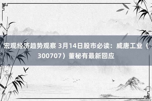 宏观经济趋势观察 3月14日股市必读：威唐工业（300707）董秘有最新回应